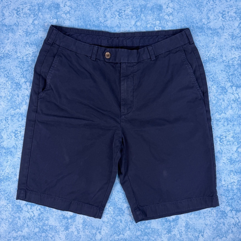 Brooks Brothers Bermuda 100% Cotton Shorts Flat Front Navy Blue Mens W36
